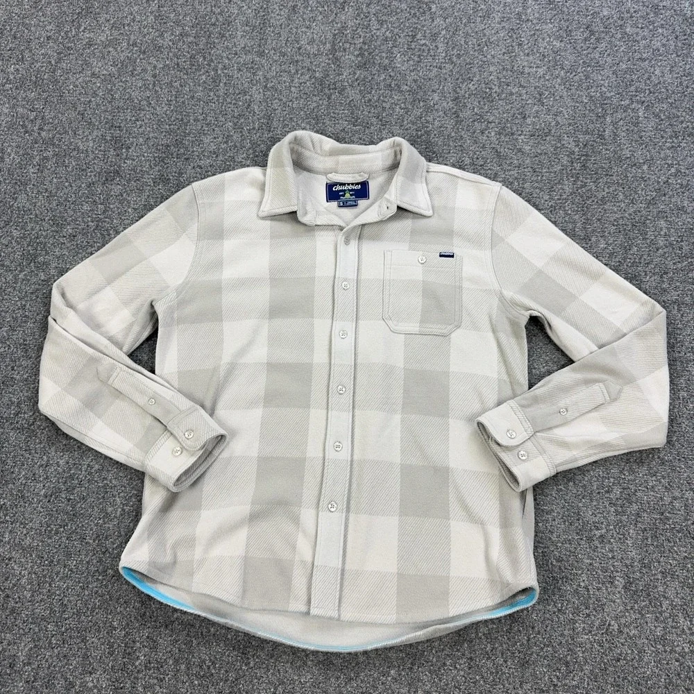 Chubbies Shirt Mens S Gray Plaid Fleece Long Sleeve Button Front Casual Stretch